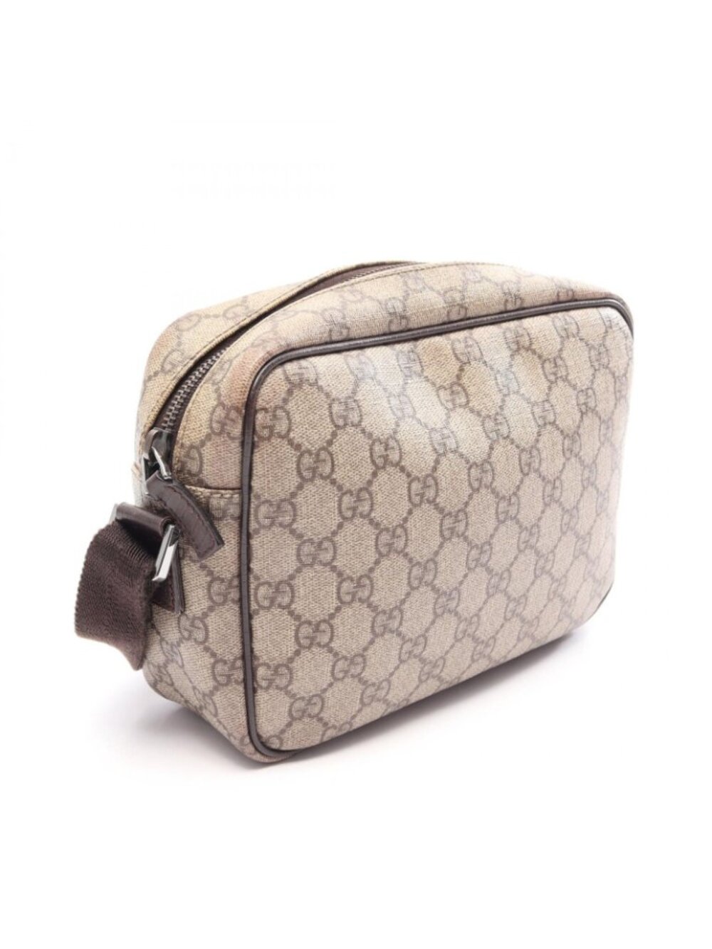 Gucci Shoulder Bag GG Plus Beige Brown Co Ting Canvas Leather Split - Picture 2 of 15